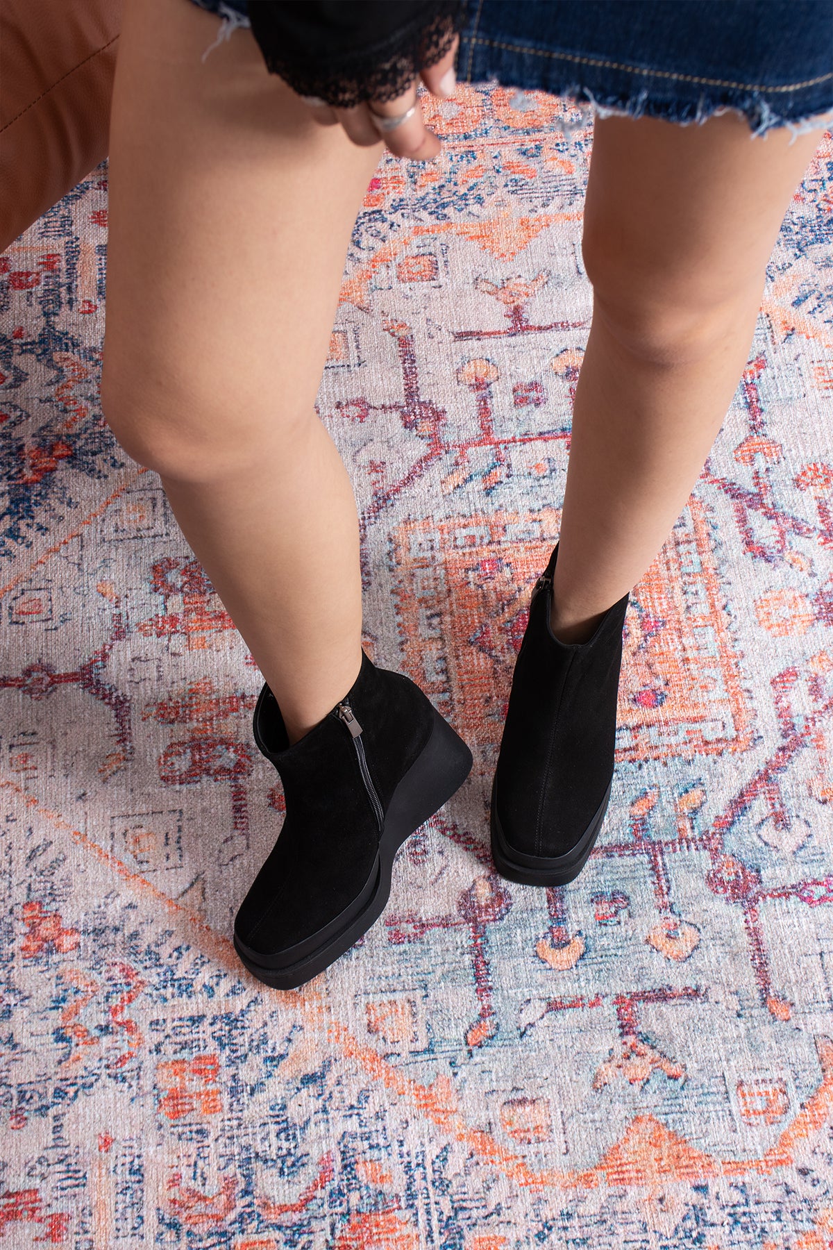 Rowena Hakiki Deri Fermuarlı Dolgu Topuk Kadın Bot