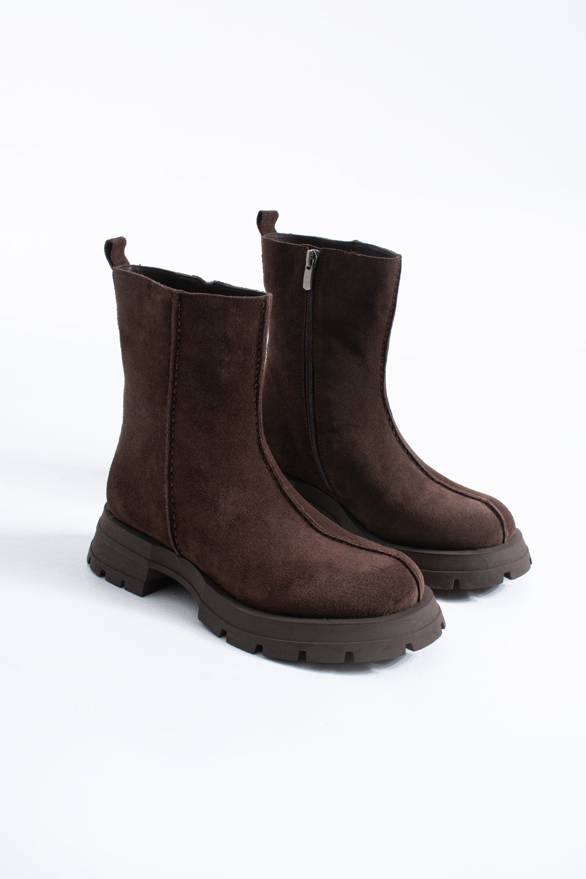 Vanessa Hakiki Deri Kadın Süet Yan Fermuarlı Comfort Bot