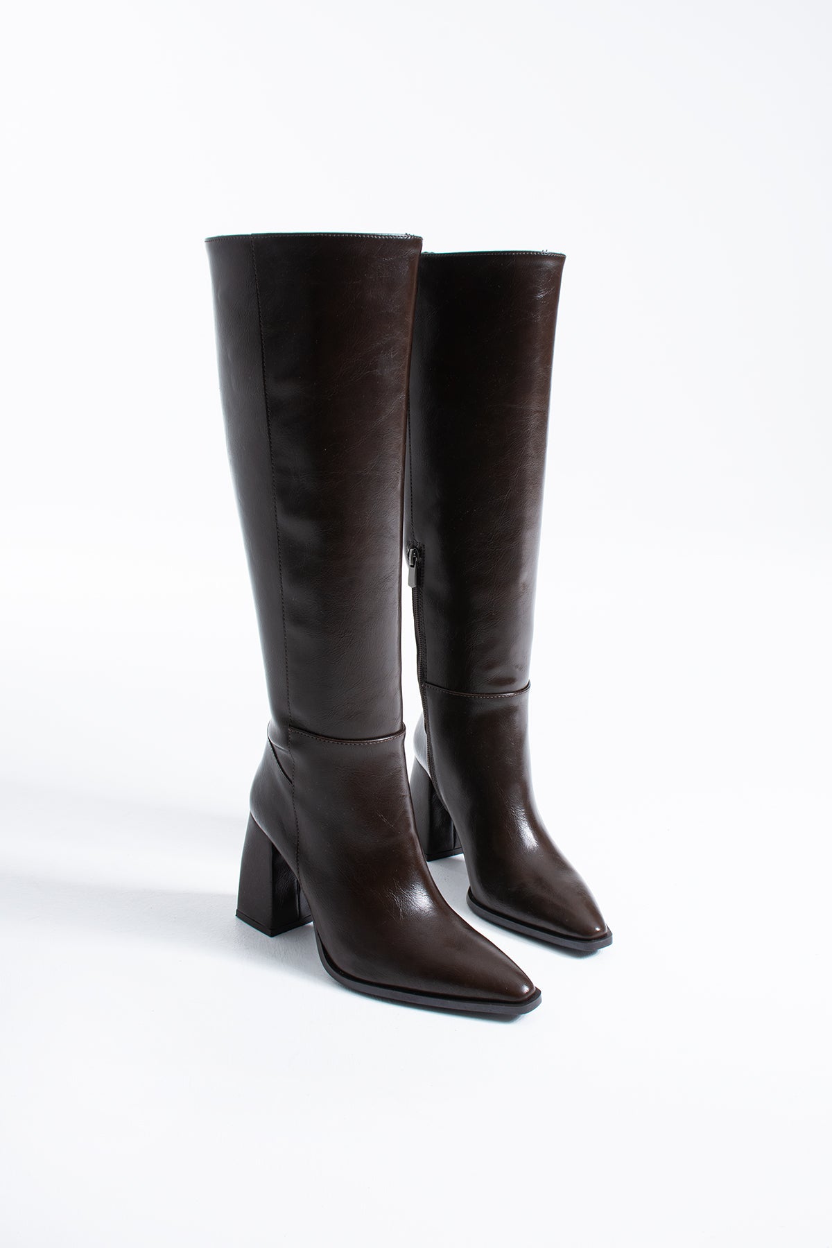 Gwen Kadın Diz Altı Kalın Topuklu Fermuarlı Çizme
