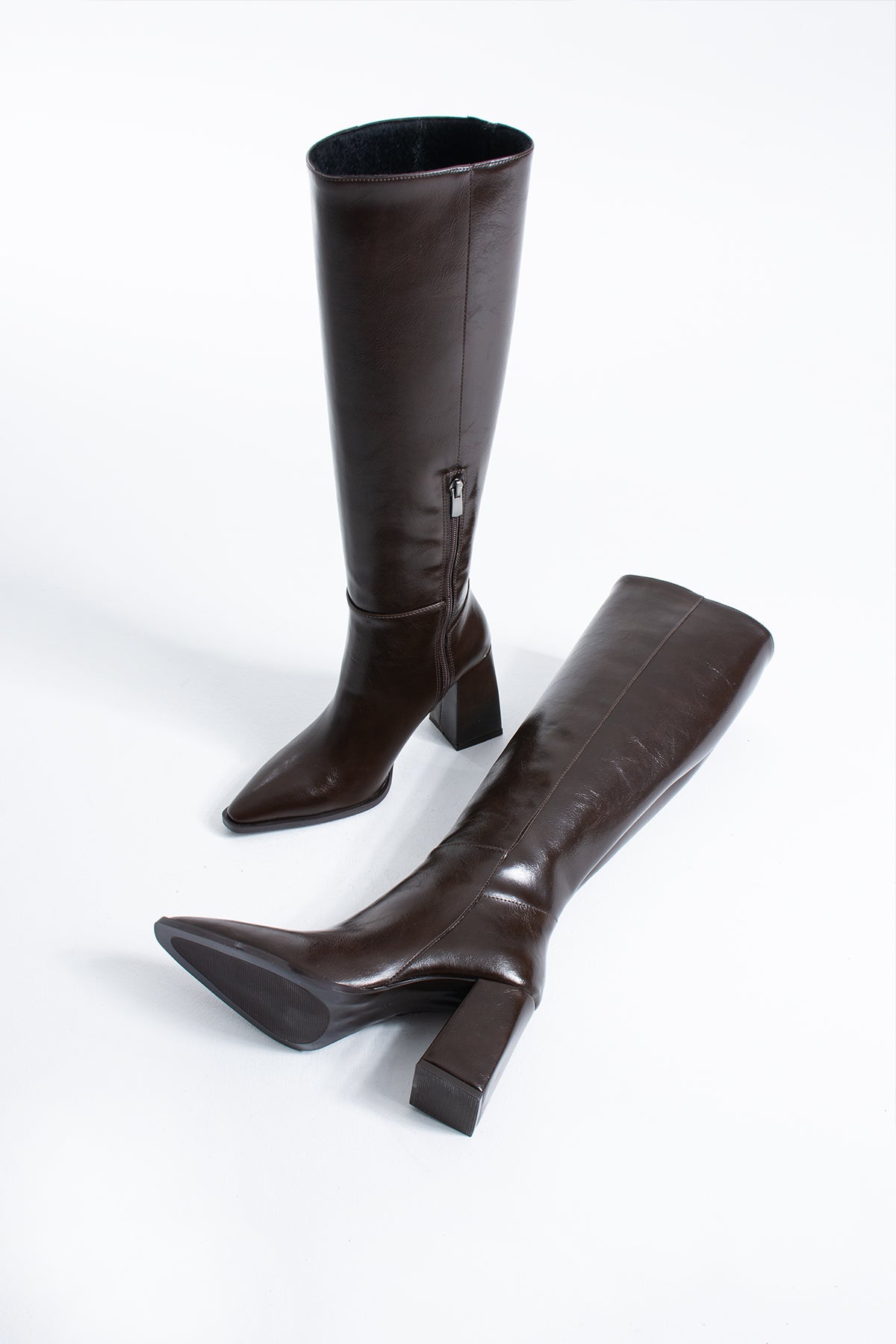 Gwen Kadın Diz Altı Kalın Topuklu Fermuarlı Çizme