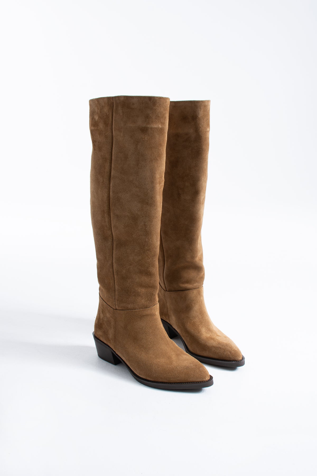 Lauretta Hakiki Deri Süet Kadın Şık Diz Altı Çizme