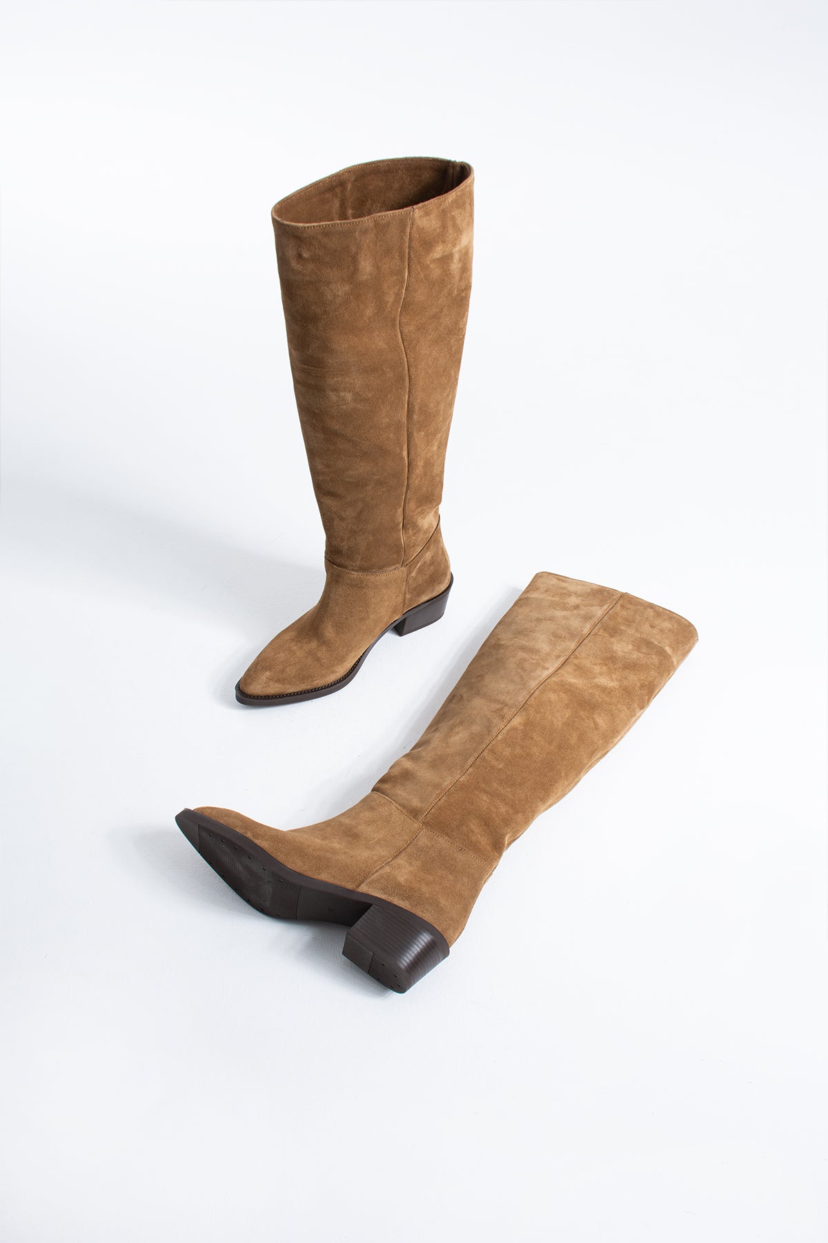 Lauretta Hakiki Deri Süet Kadın Şık Diz Altı Çizme