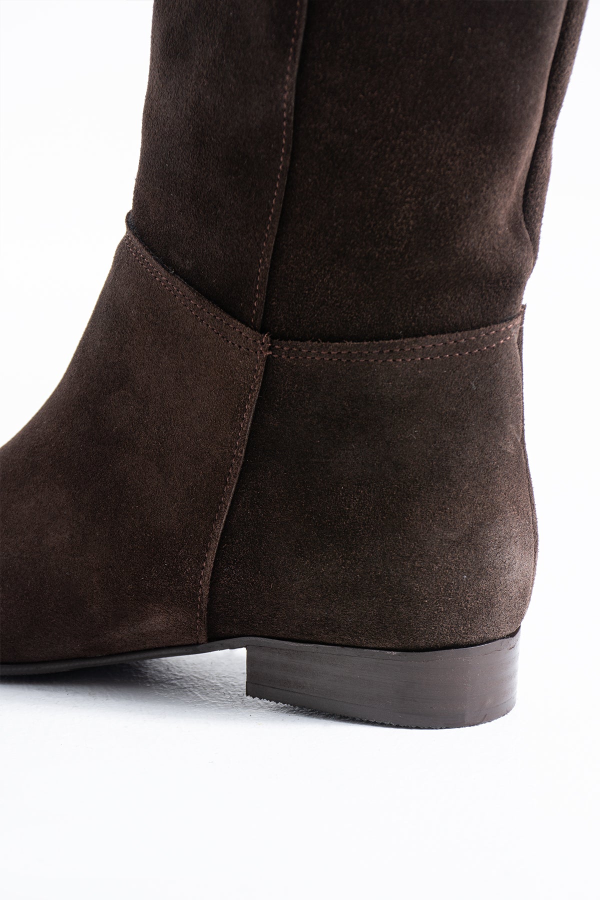 May Kadın Acıkahve Hakiki Deri Süet Fermuarsız Diz Altı Çizme