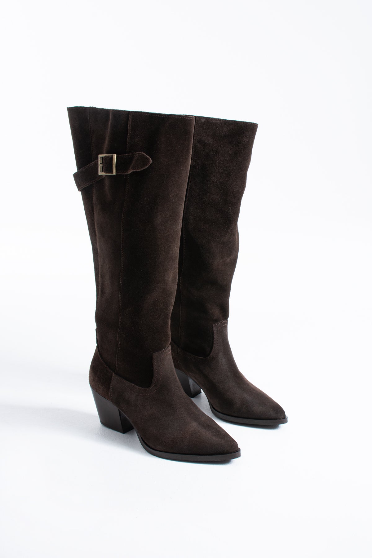 Rayne Kadın Hakiki Deri Diz Altı Kalın Topuk Toka Detaylı Günlük Çizme