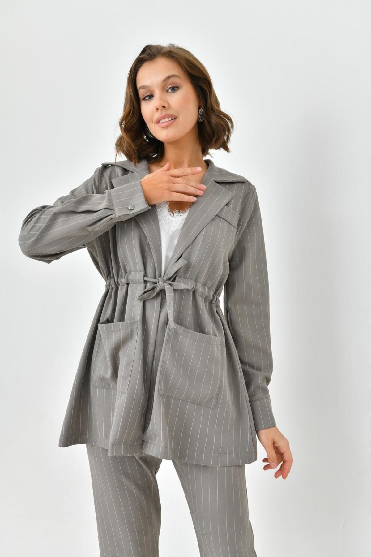 Arthur Kadın Çizgili Ceket Pantolon Alt Üst Takım