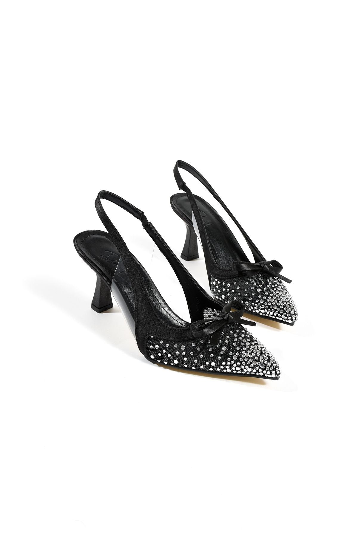 Olivia Kadın Stiletto Taşlı Sivri Burun Fiyonk Detay Arkası Açık Abiye Klasik Topuklu Ayakkabı