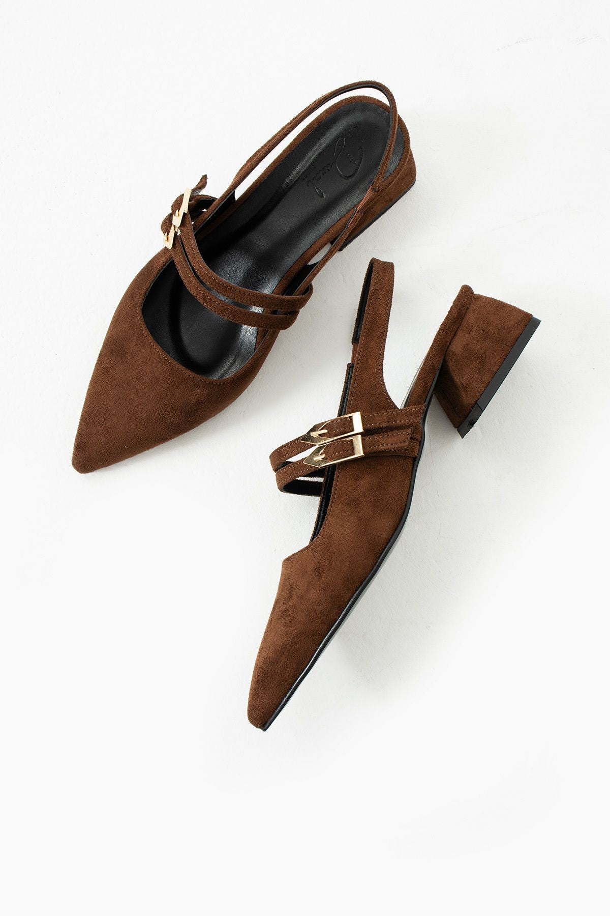 Yolanda Kadın Kahverengi Süet Çift Toka Detaylı Kısa Topuklu Ayakkabı- Babet