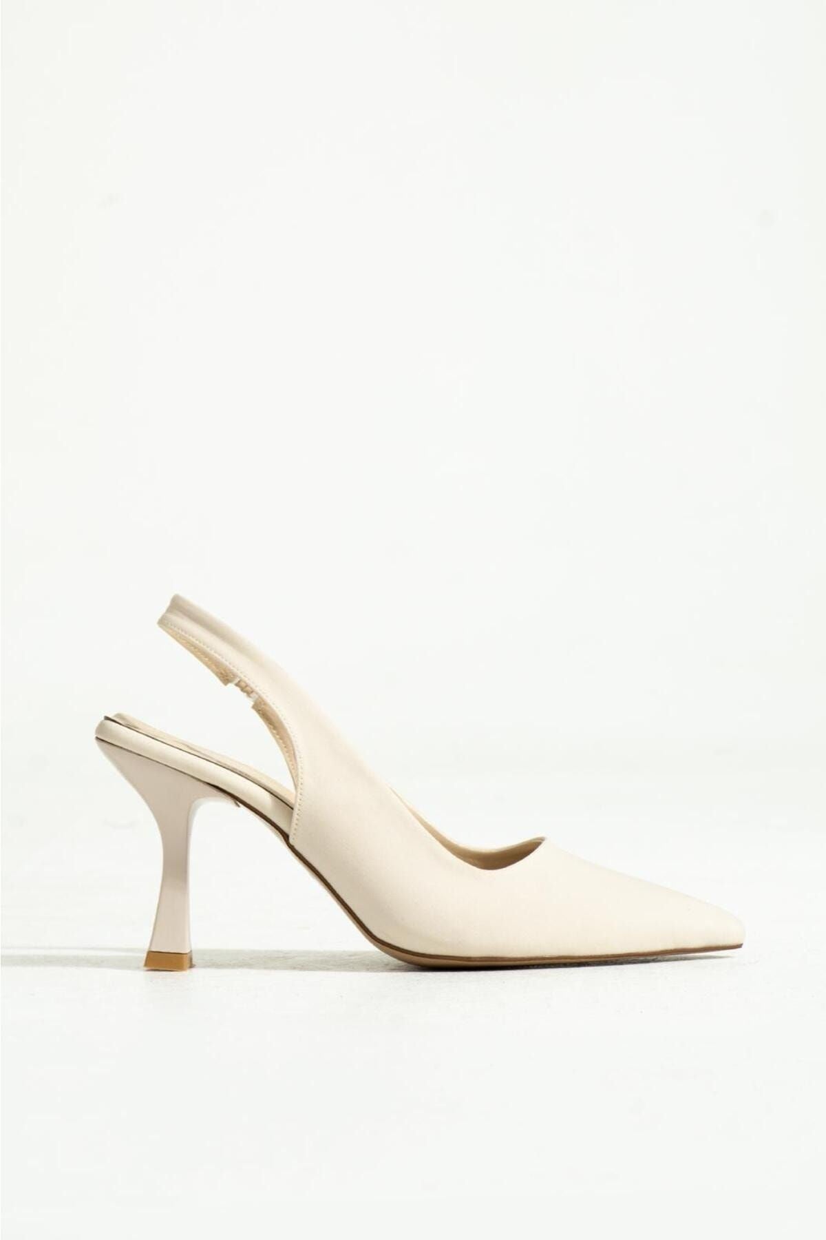 Bej Deri Topuklu Ayakkabı