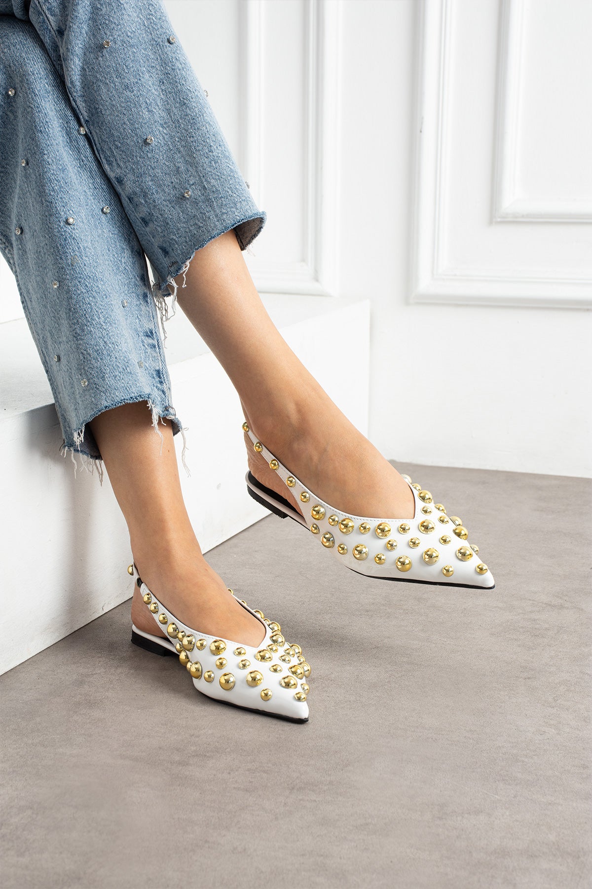 Aurora Kadın Gold Detaylı Sivri Burun Arkası Açık Babet