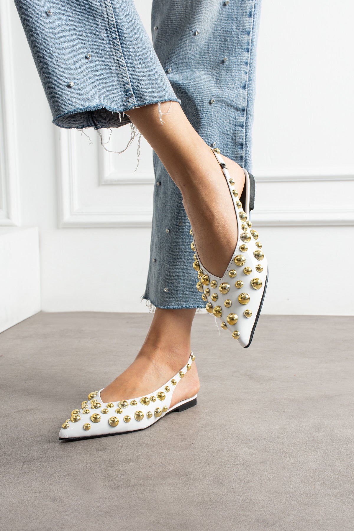 Aurora Kadın Gold Detaylı Sivri Burun Arkası Açık Babet