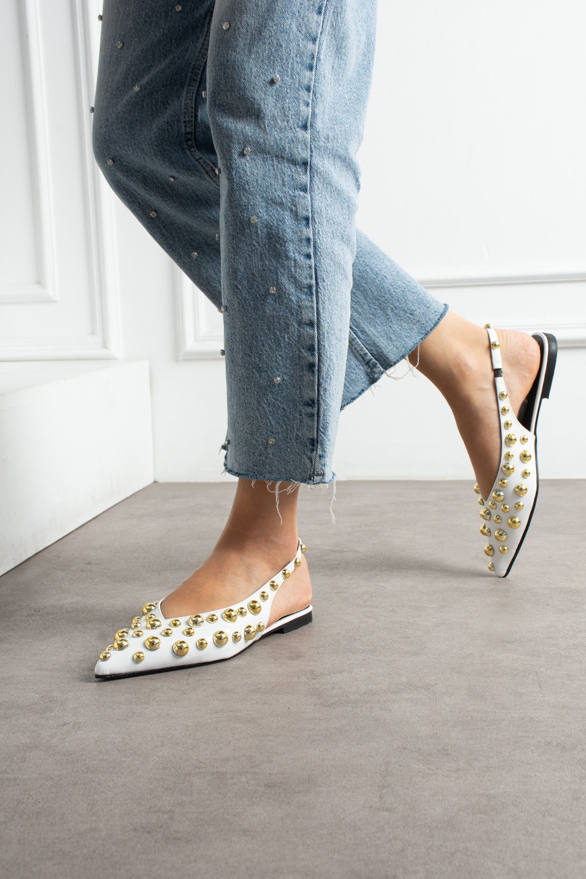 Aurora Kadın Gold Detaylı Sivri Burun Arkası Açık Babet