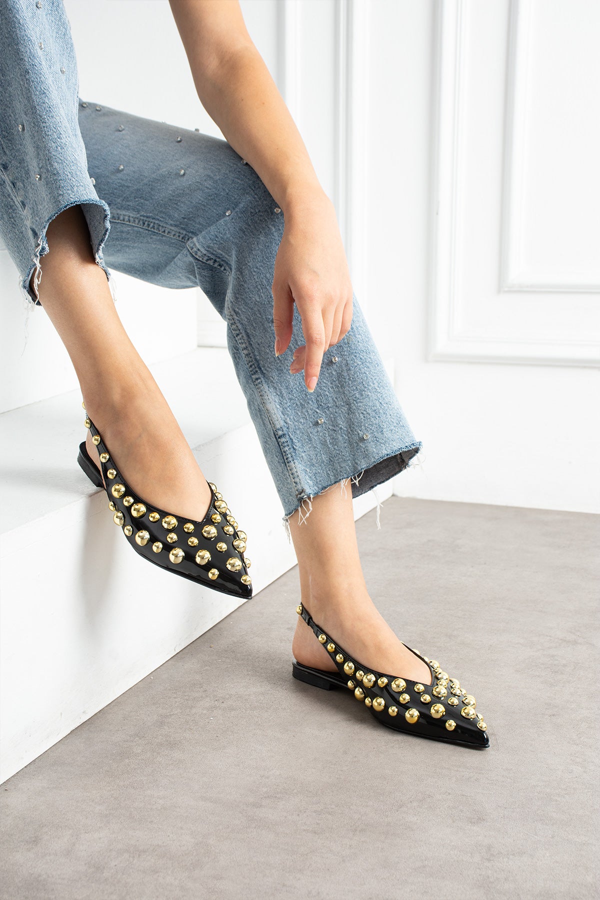 Aurora Kadın Gold Detaylı Sivri Burun Arkası Açık Babet