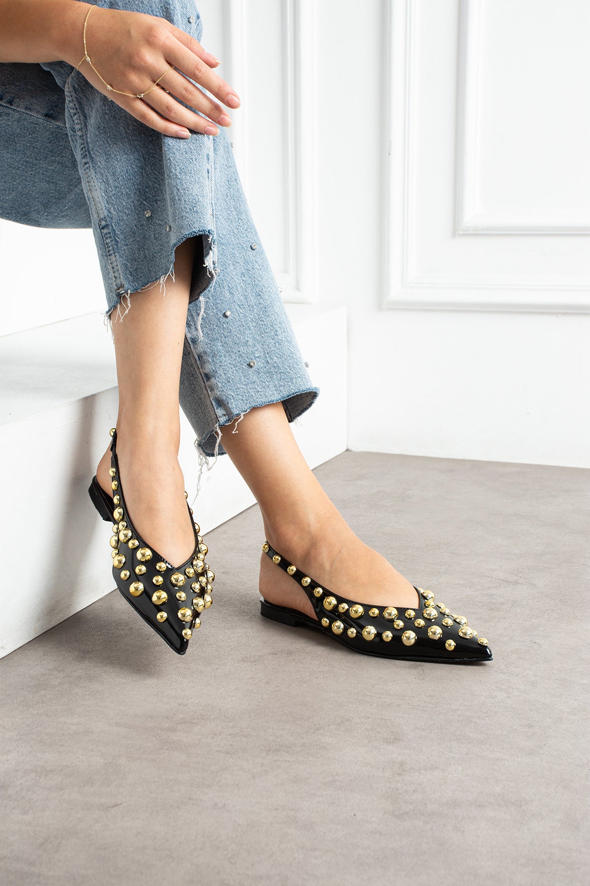 Aurora Kadın Gold Detaylı Sivri Burun Arkası Açık Babet