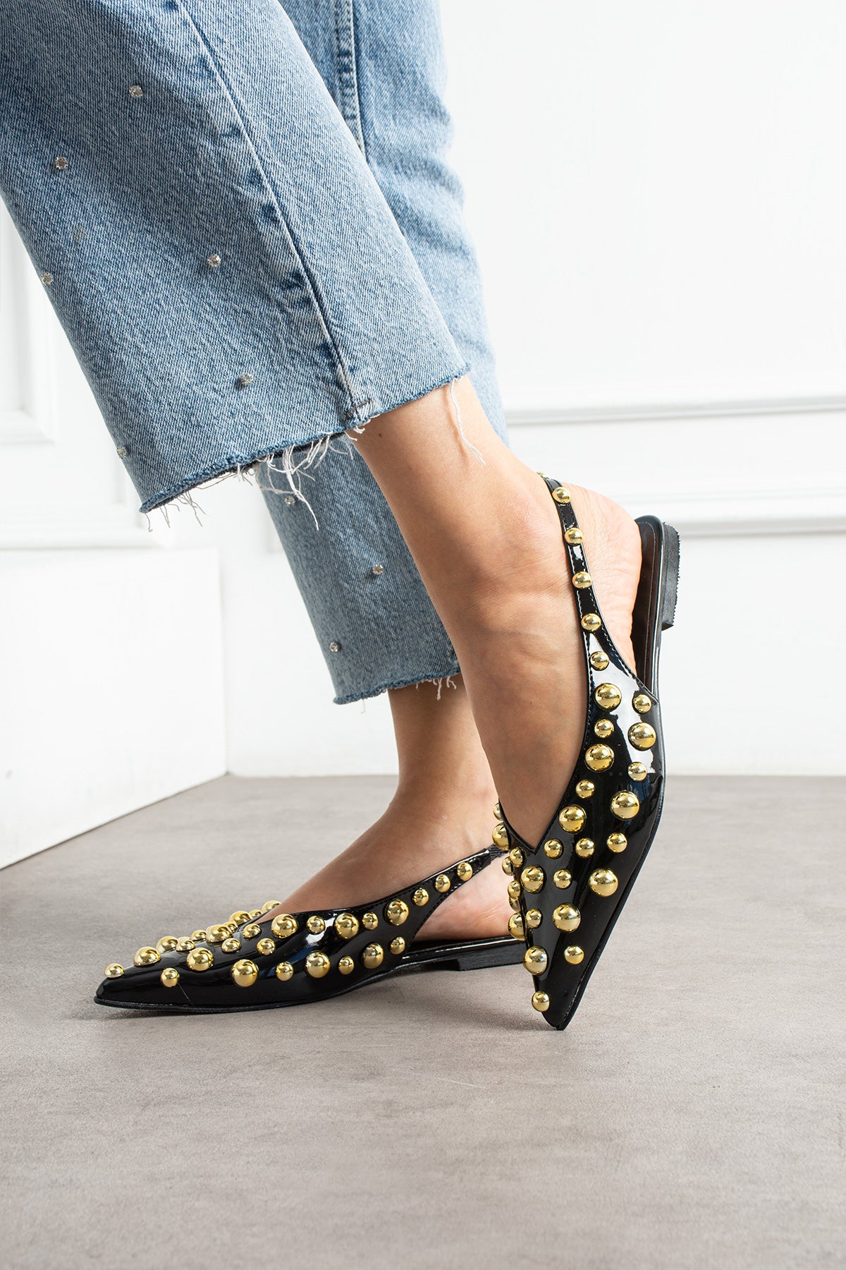 Aurora Kadın Gold Detaylı Sivri Burun Arkası Açık Babet