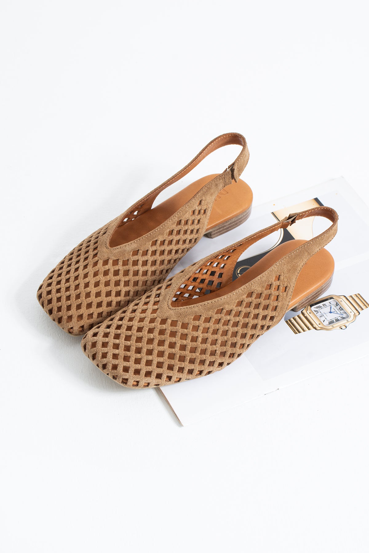 Flavia Hakiki Deri Lazer Kesim Örgü Desenli Slingback Kadın Sandalet Babet