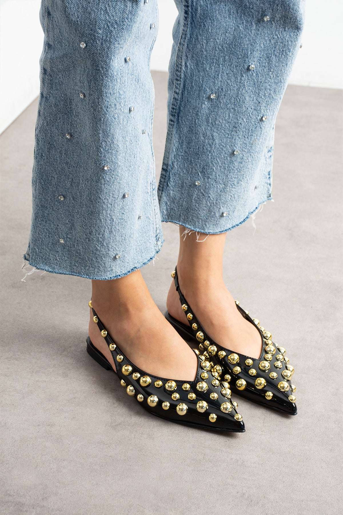 Aurora Kadın Gold Detaylı Sivri Burun Arkası Açık Babet