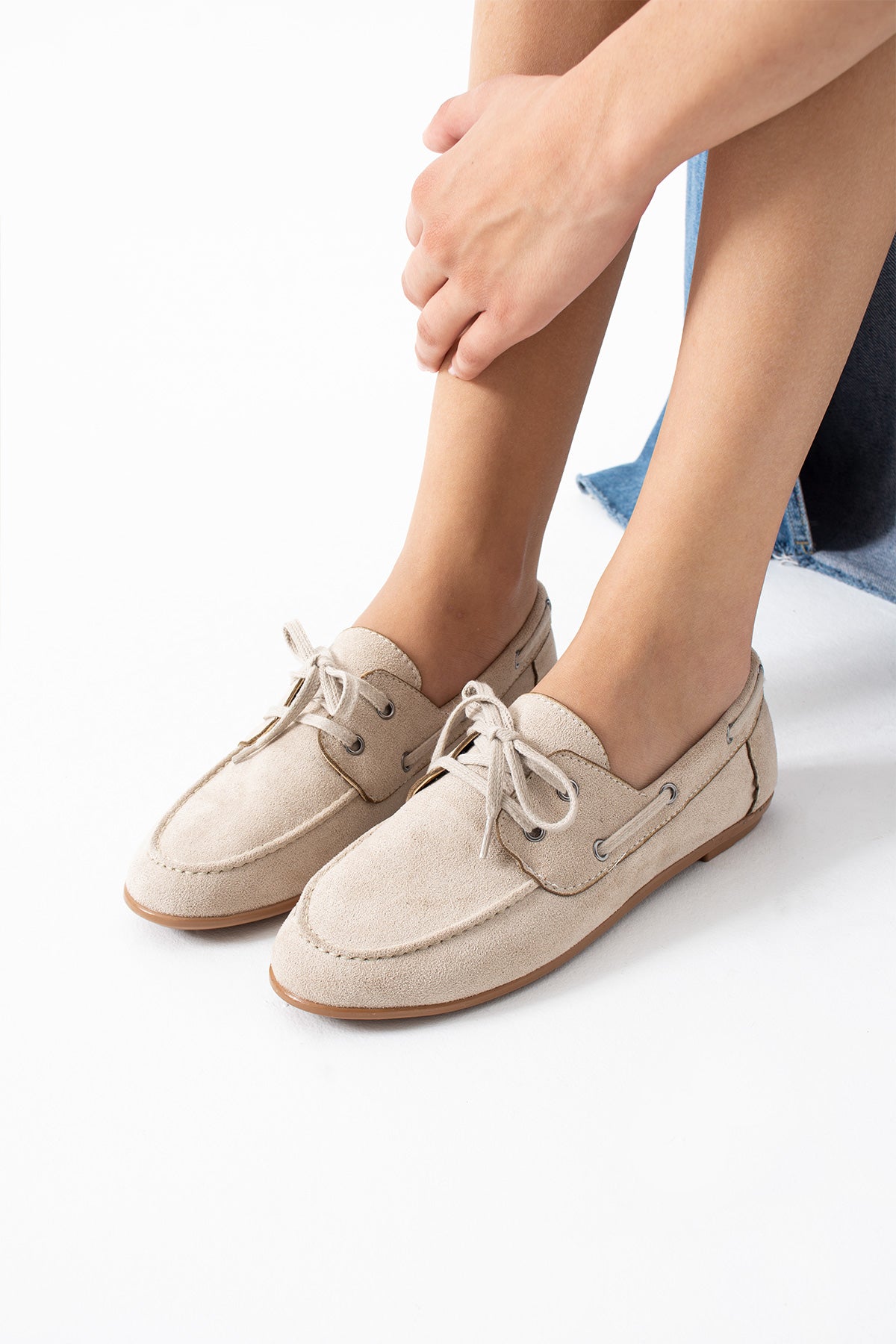 Juno Kadın Süet Bağcıklı Mokasen Ayakkabı Casual Babet