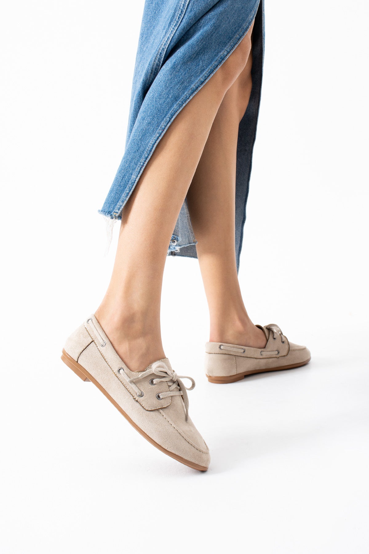 Juno Kadın Süet Bağcıklı Mokasen Ayakkabı Casual Babet