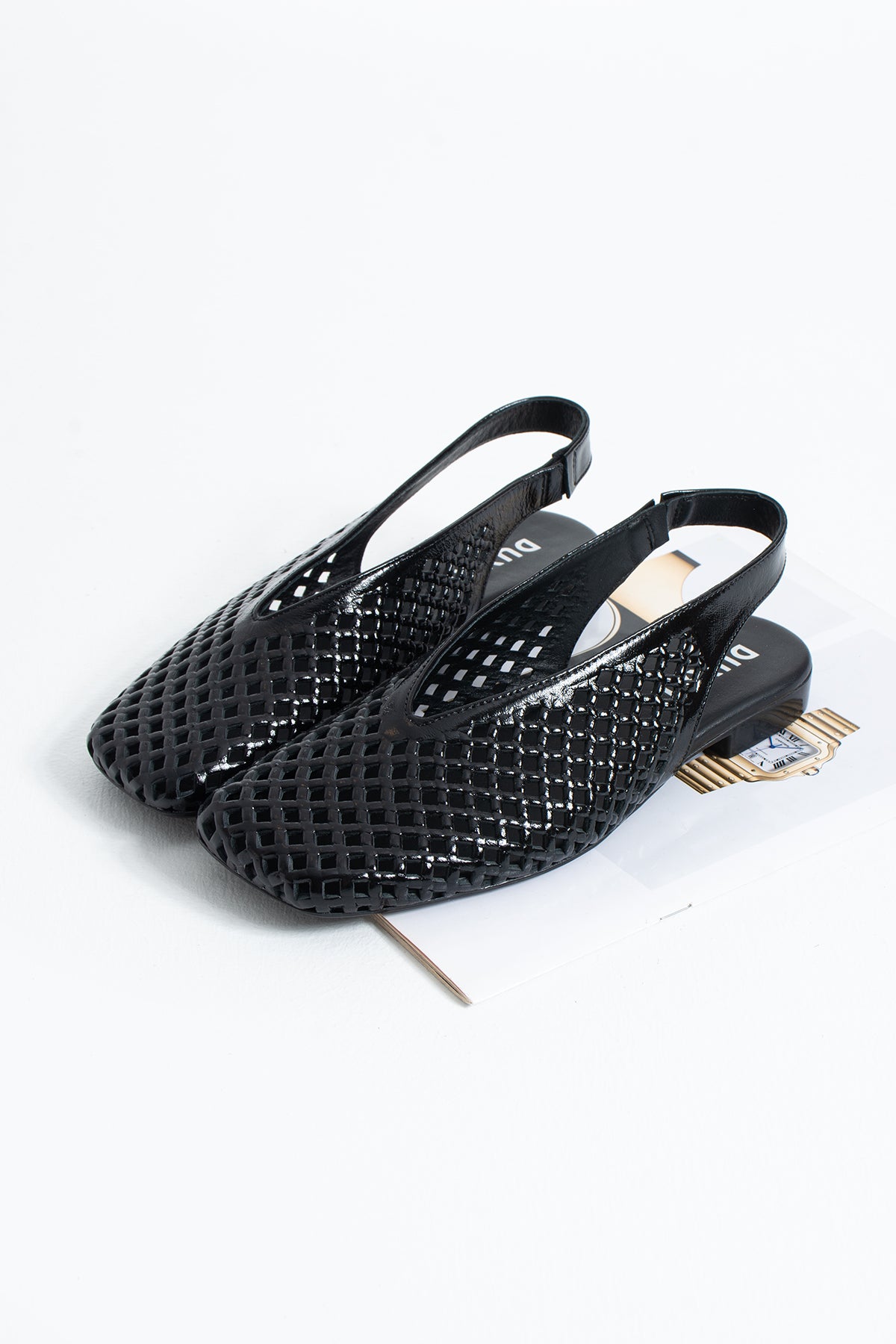 Flavia Hakiki Deri Lazer Kesim Örgü Desenli Slingback Kadın Sandalet Babet