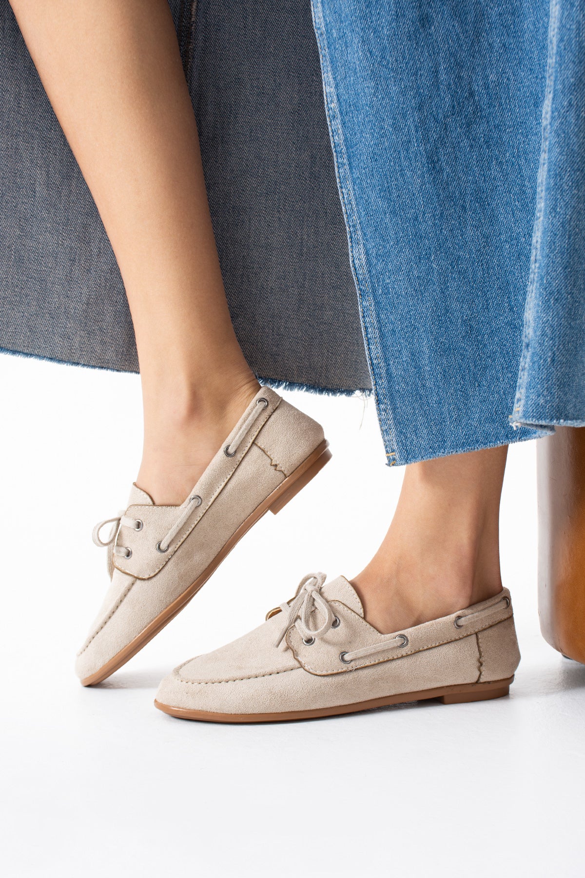 Juno Kadın Süet Bağcıklı Mokasen Ayakkabı Casual Babet