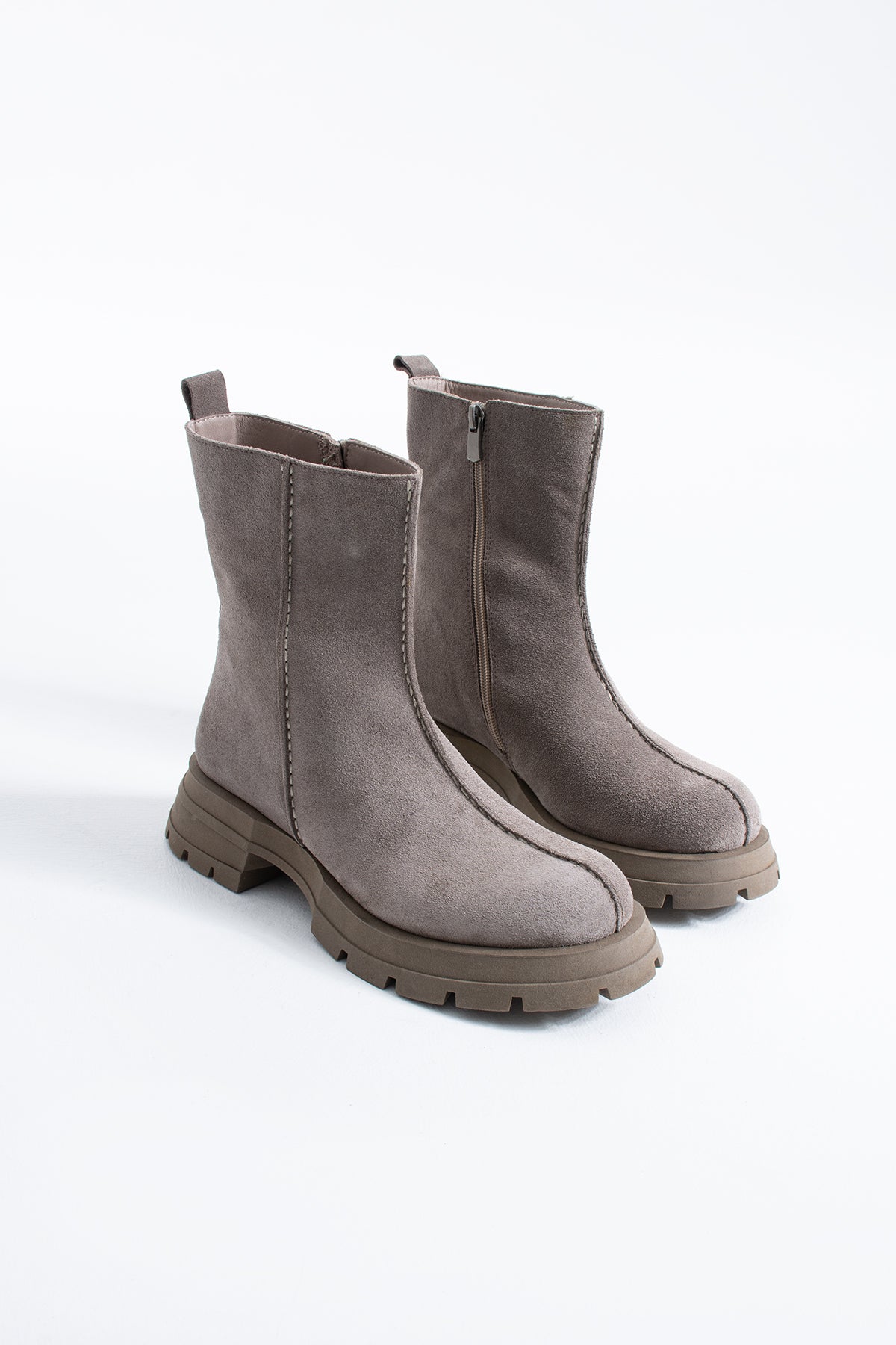 Vanessa Hakiki Deri Kadın Süet Yan Fermuarlı Comfort Bot