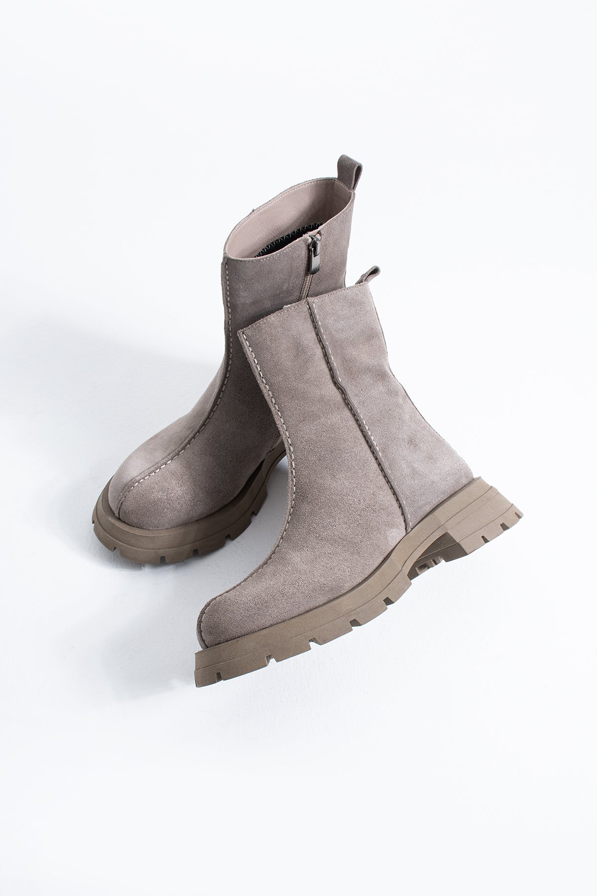 Vanessa Hakiki Deri Kadın Süet Yan Fermuarlı Comfort Bot