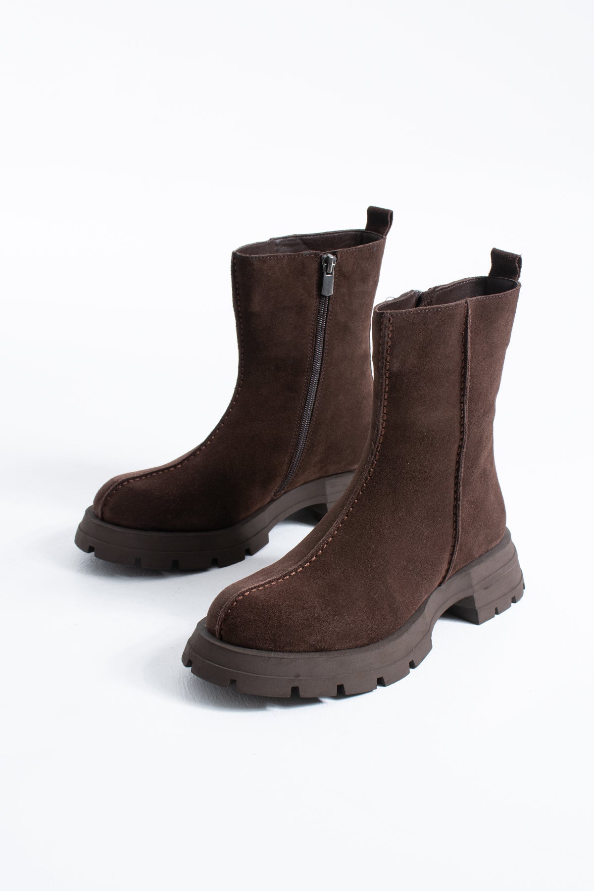 Vanessa Hakiki Deri Kadın Süet Yan Fermuarlı Comfort Bot