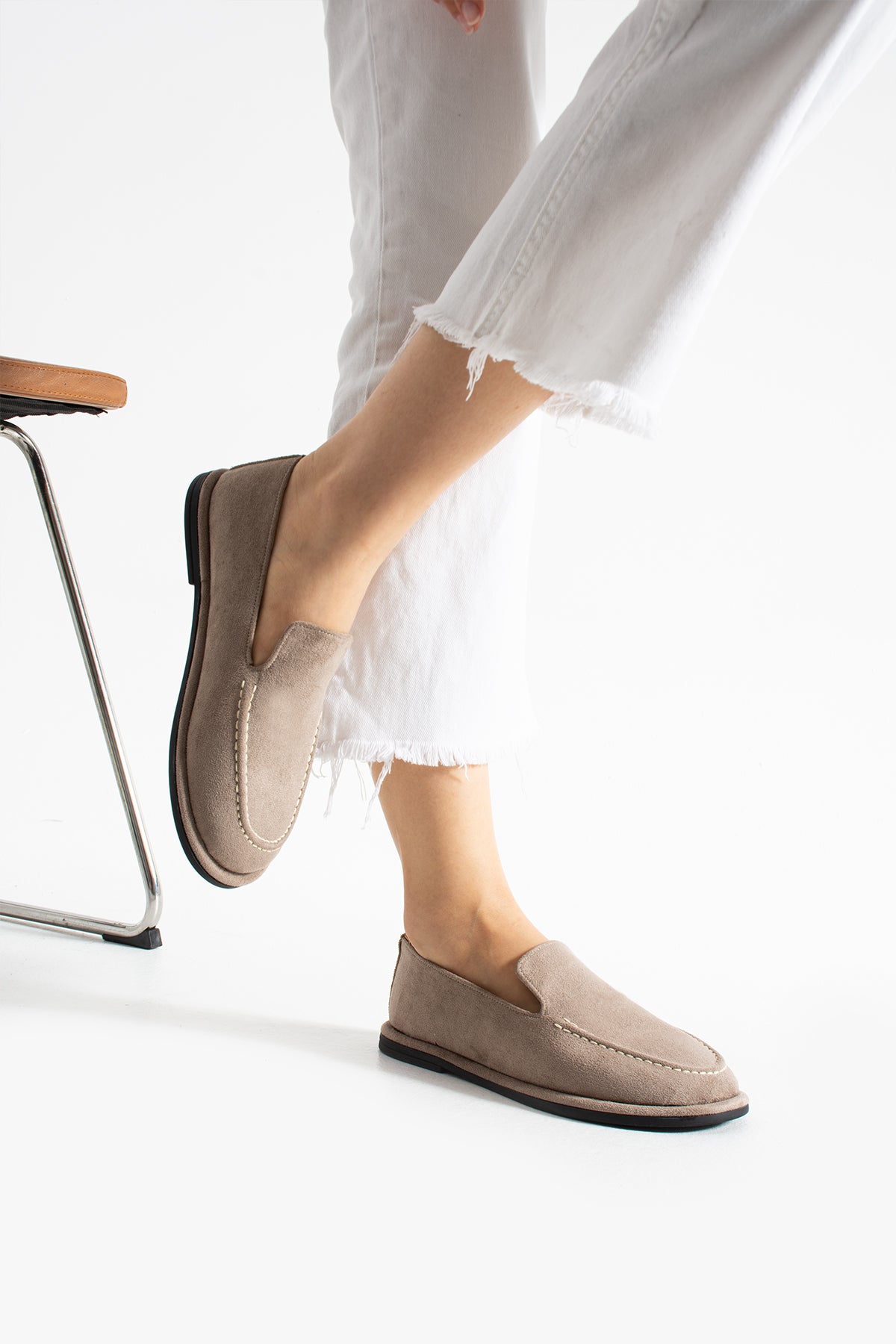 Konforlu Kadın Süet Mokasen Ayakkabı Loafer