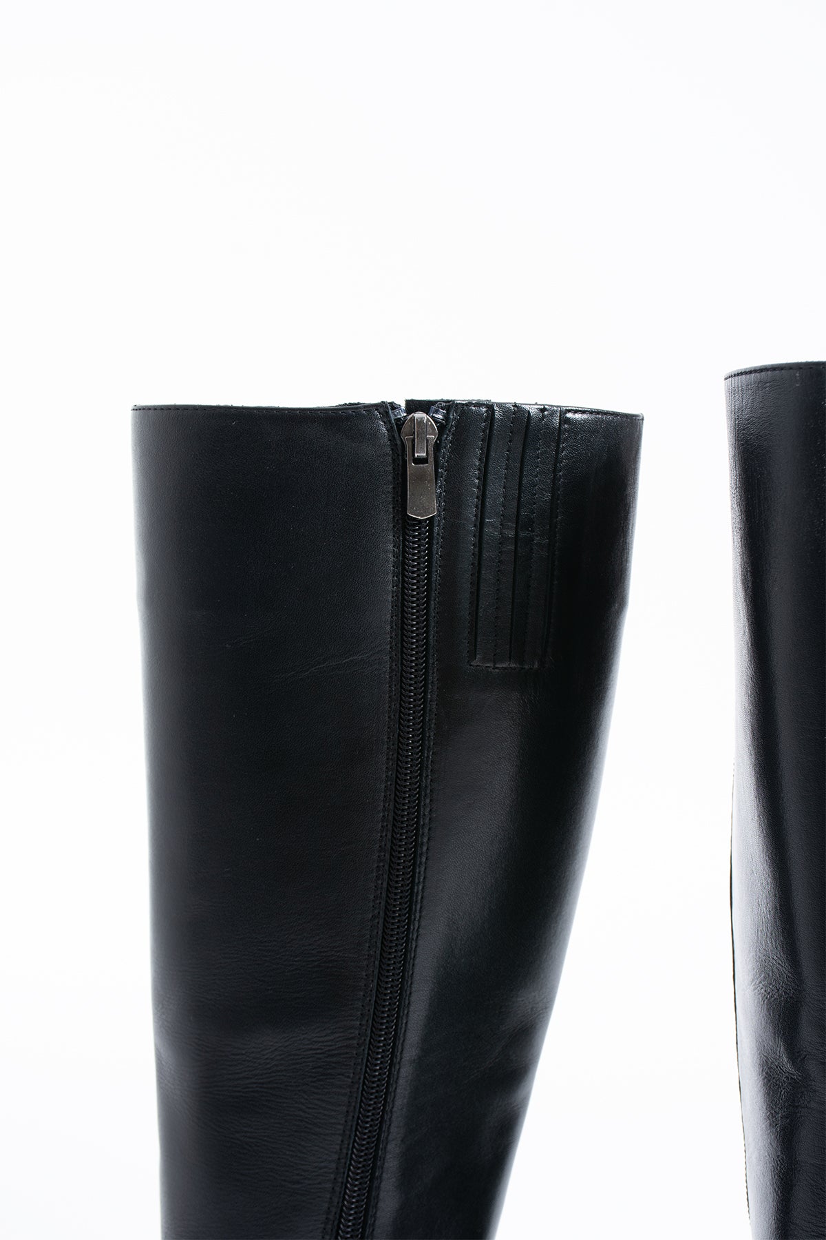 Uliana Hakiki Deri Siyah Kadın Düz Taban Diz Altı Çizme
