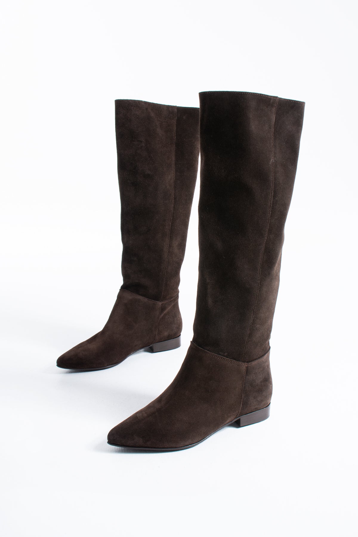May Kadın Acıkahve Hakiki Deri Süet Fermuarsız Diz Altı Çizme