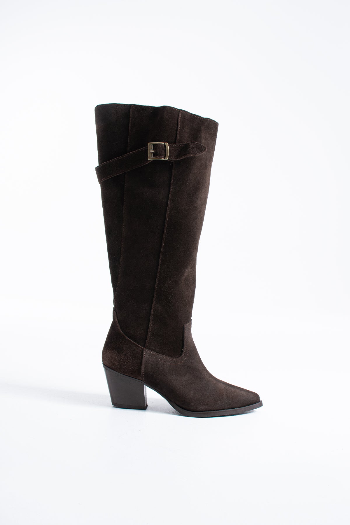 Rayne Kadın Hakiki Deri Diz Altı Kalın Topuk Toka Detaylı Günlük Çizme