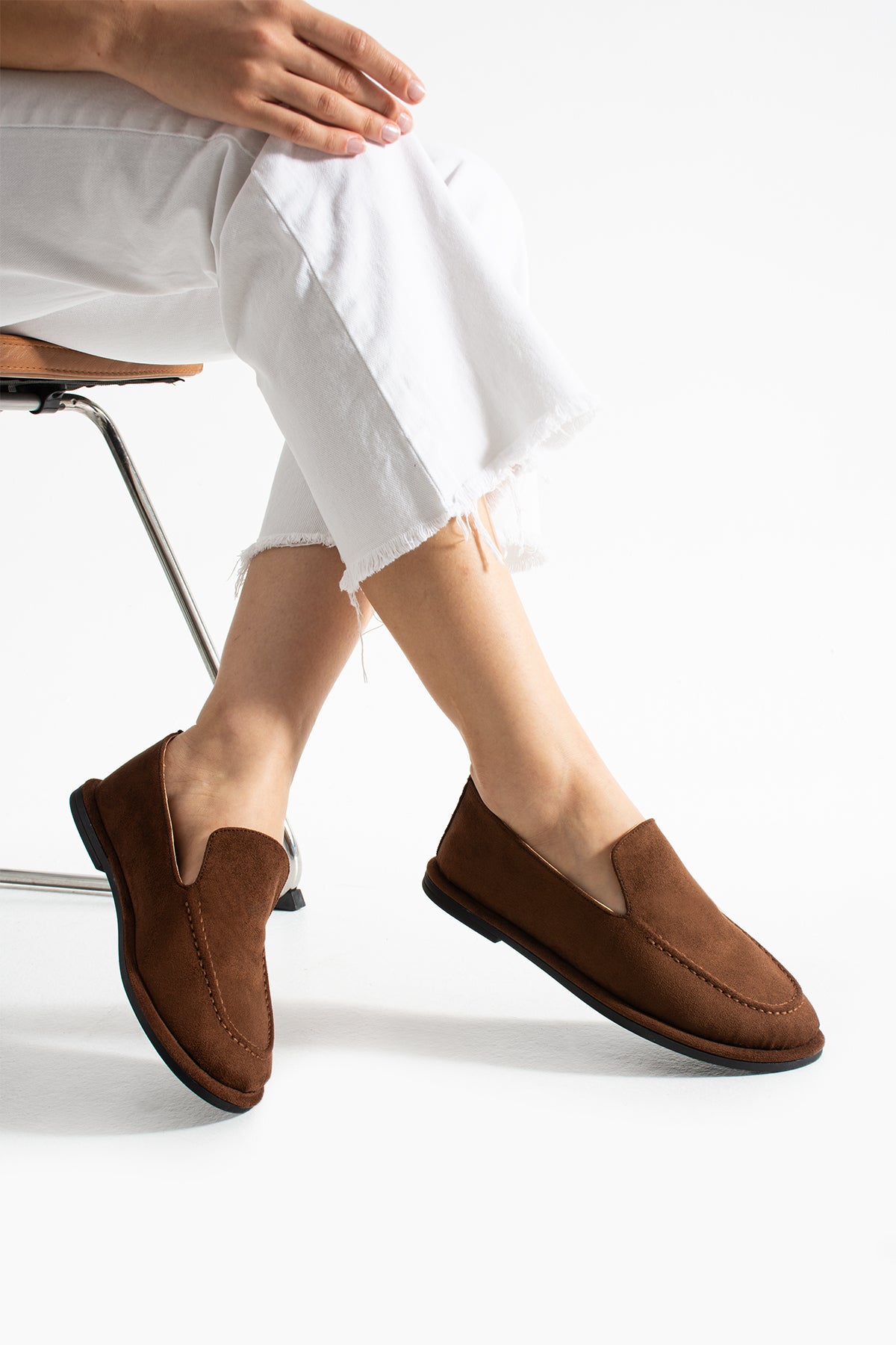 Konforlu Kadın Süet Mokasen Ayakkabı Loafer
