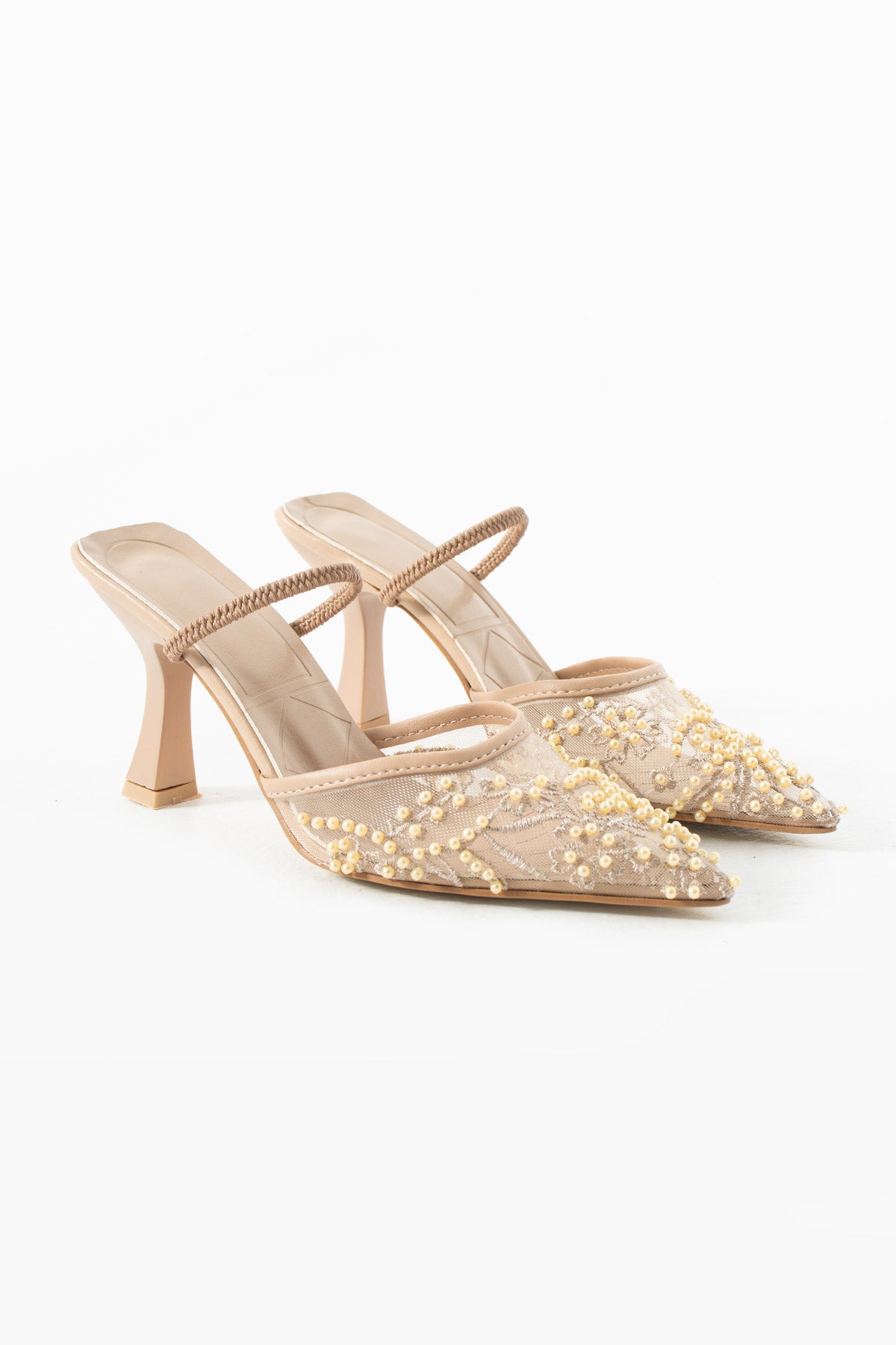 Doris İnci İşlemeli Dantel Şeffaf Sivri Burun Topuklu Ayakkabı