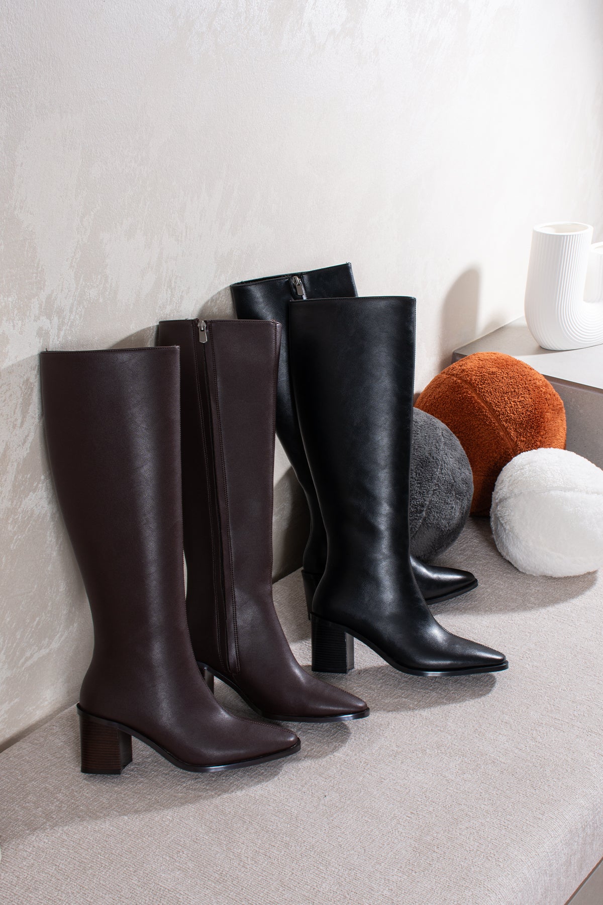 Tina Kadın Diz Altı Topuklu Fermuarlı Çizme