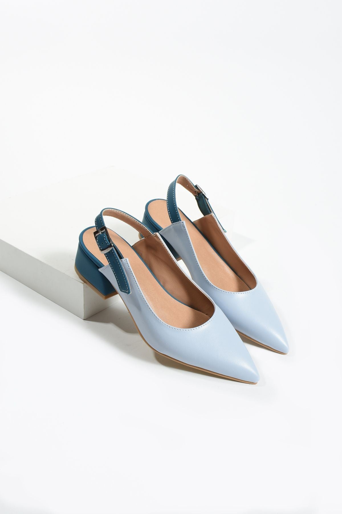 çift renk detay babet-özel tasarım topuklu ayakkabı isabella