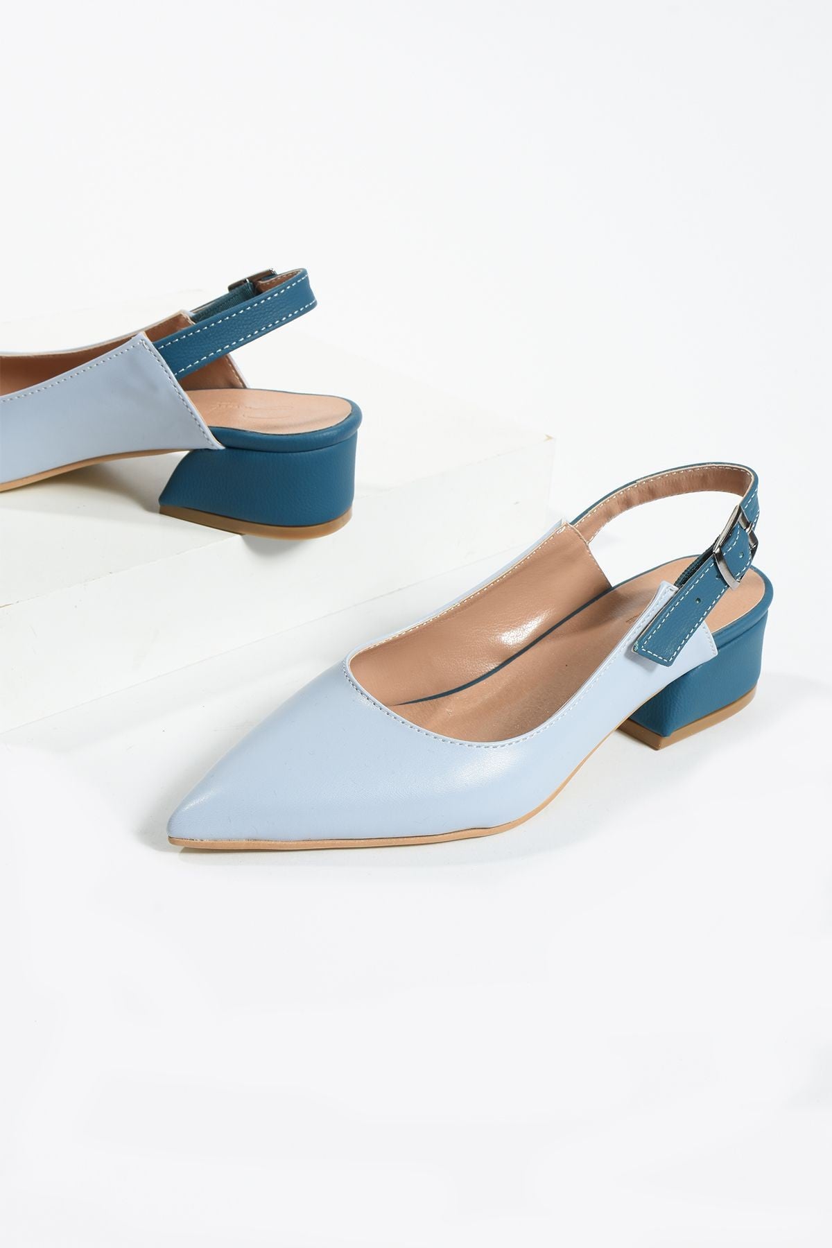 çift renk detay babet-özel tasarım topuklu ayakkabı isabella