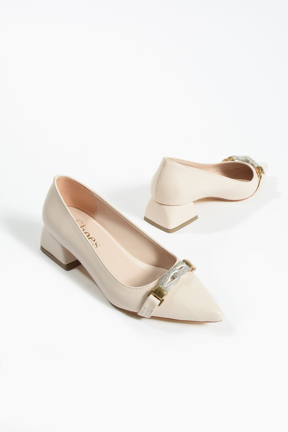 Bej Taş Detay Kadın Topuklu Ayakkabı