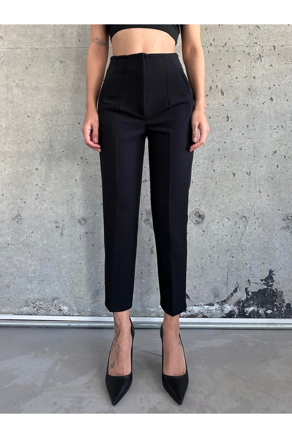 Adrian Siyah Yüksek Bel Ince Pensli Pantolon