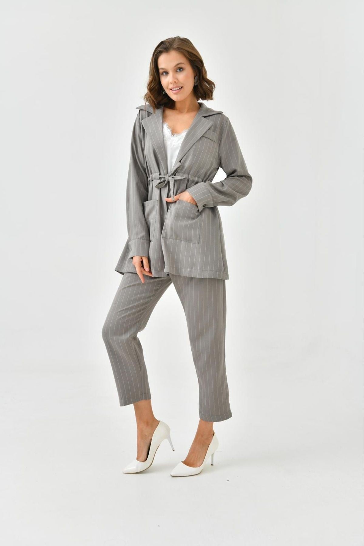 Arthur Kadın Çizgili Ceket Pantolon Alt Üst Takım