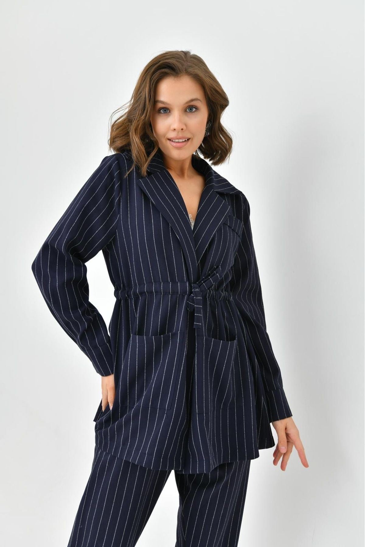 Arthur Kadın Çizgili Ceket Pantolon Alt Üst Takım