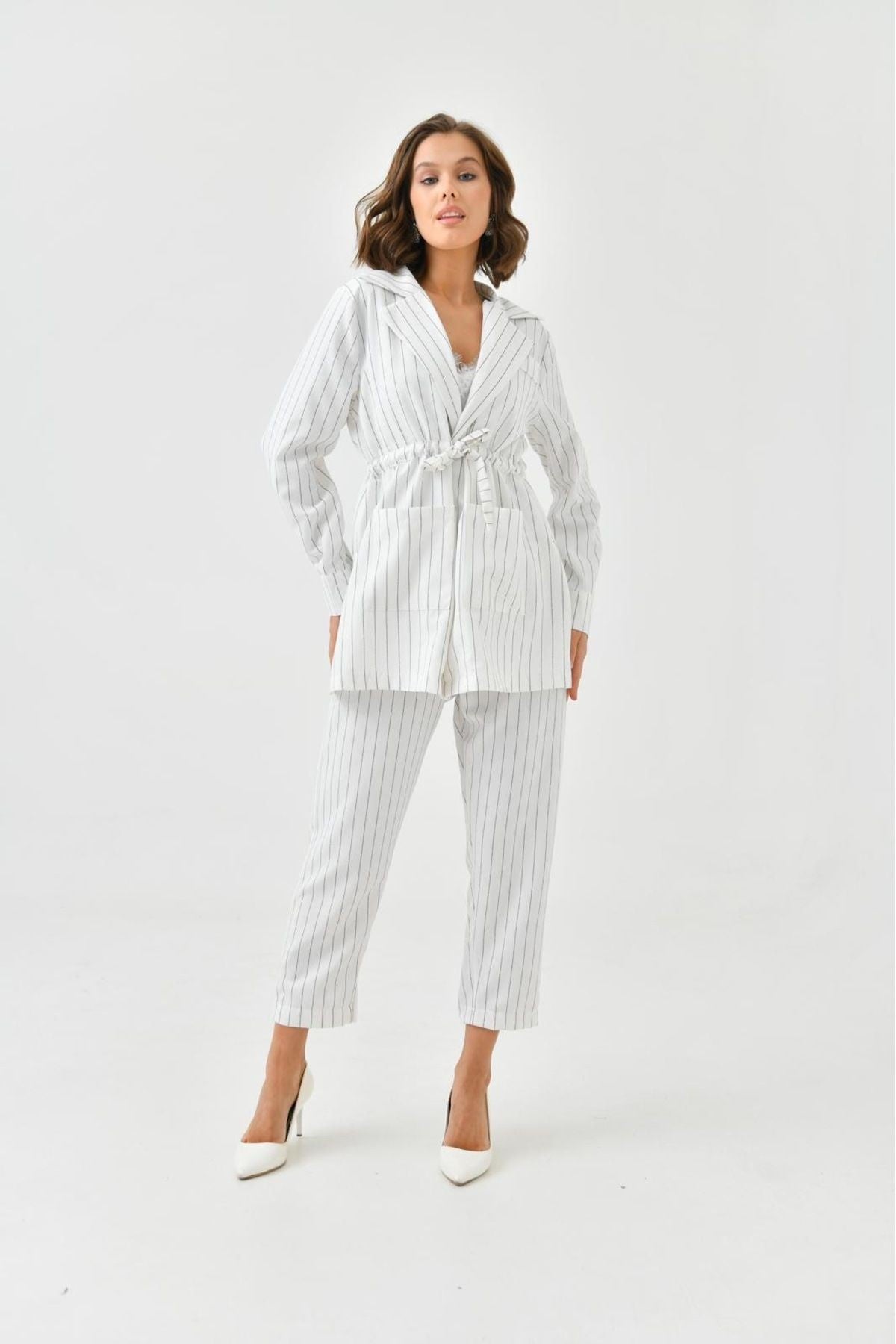 Arthur Kadın Çizgili Ceket Pantolon Alt Üst Takım