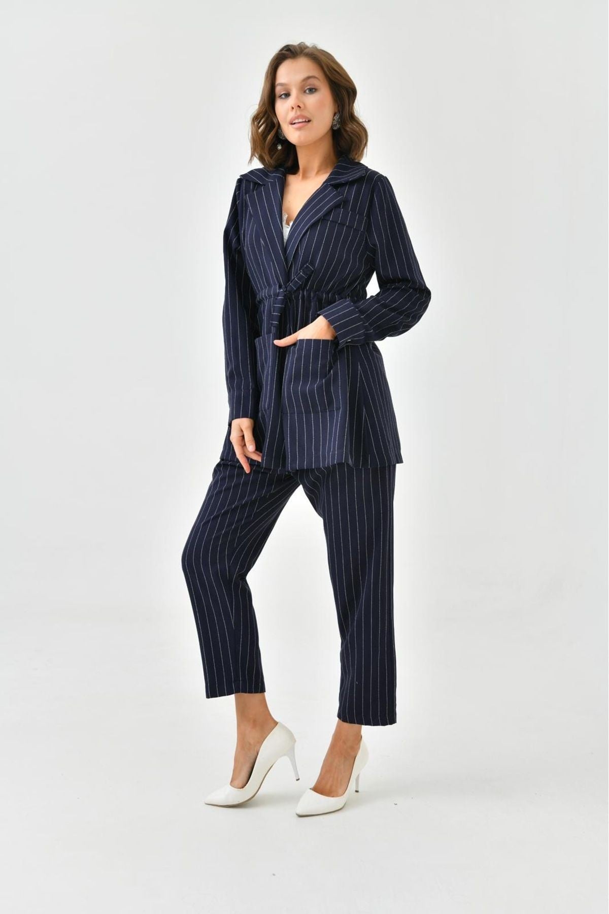 Arthur Kadın Çizgili Ceket Pantolon Alt Üst Takım