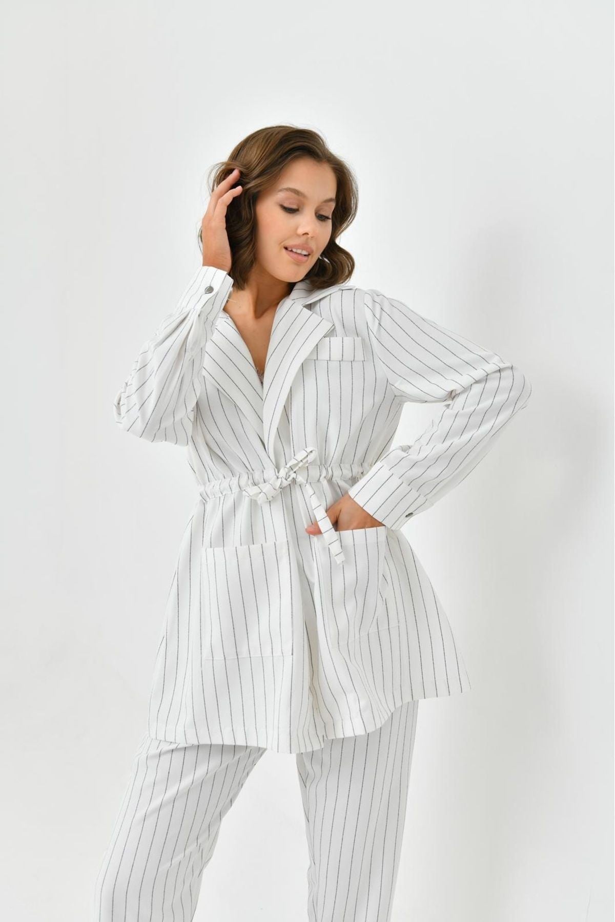 Arthur Kadın Çizgili Ceket Pantolon Alt Üst Takım