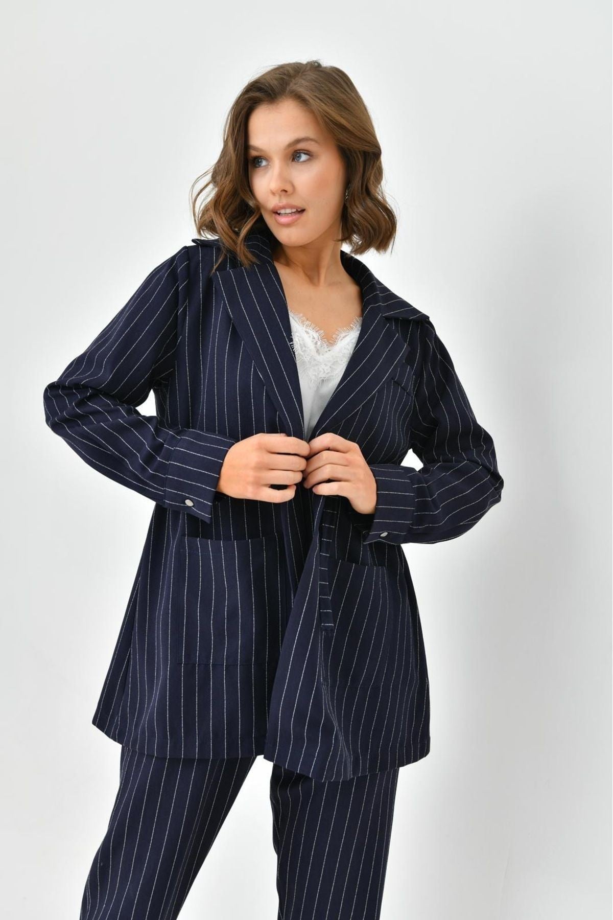 Arthur Kadın Çizgili Ceket Pantolon Alt Üst Takım