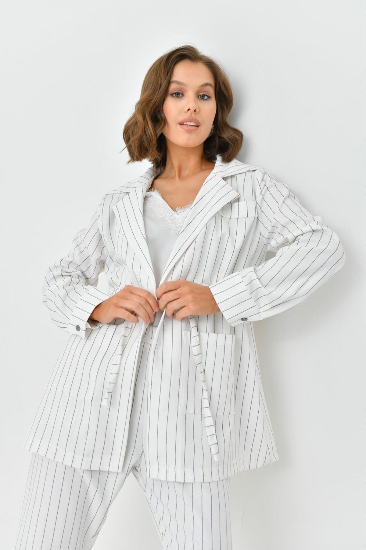 Arthur Kadın Çizgili Ceket Pantolon Alt Üst Takım