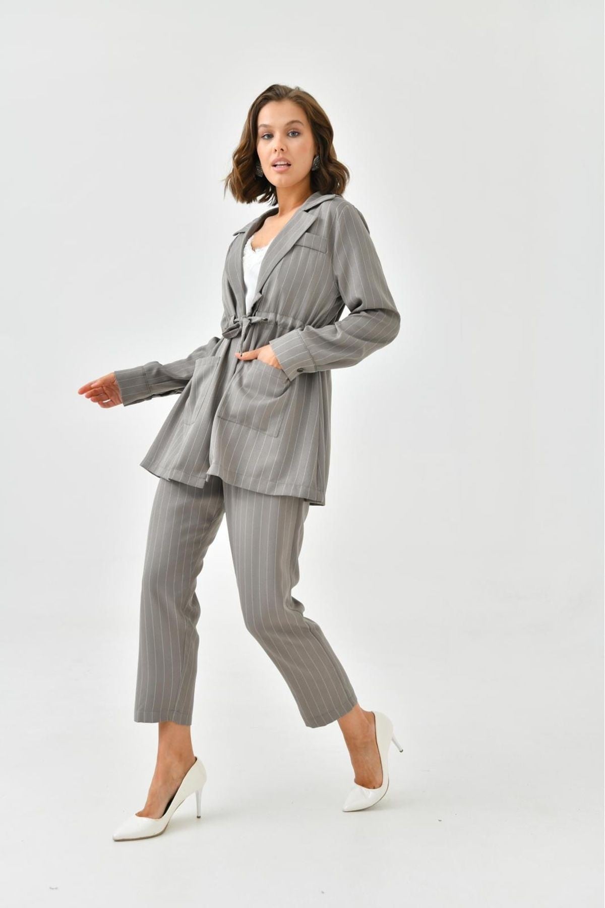 Arthur Kadın Çizgili Ceket Pantolon Alt Üst Takım