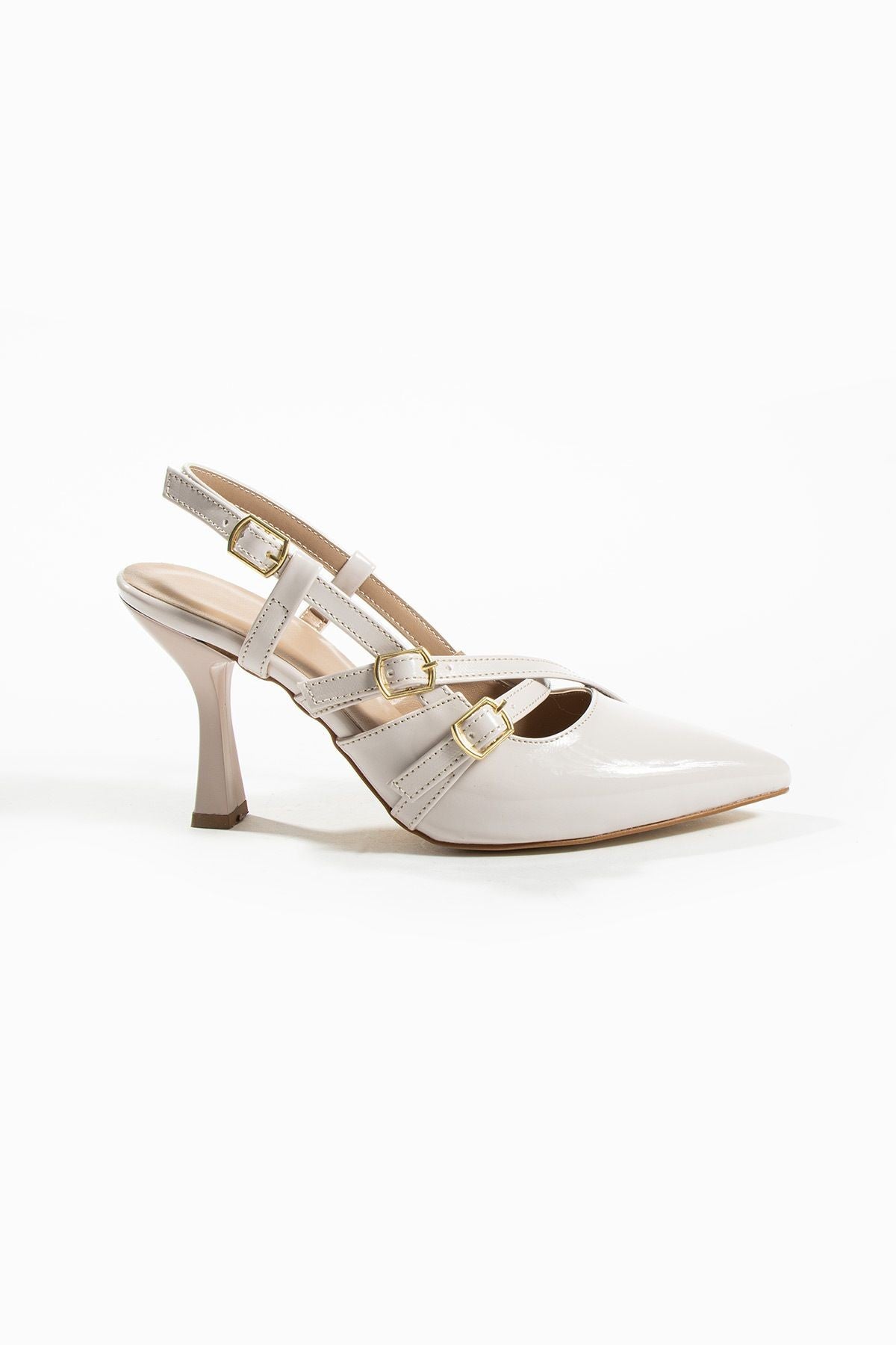 Kadın Bej Rugan Toka Detayı Klasik Topuklu Ayakkabı