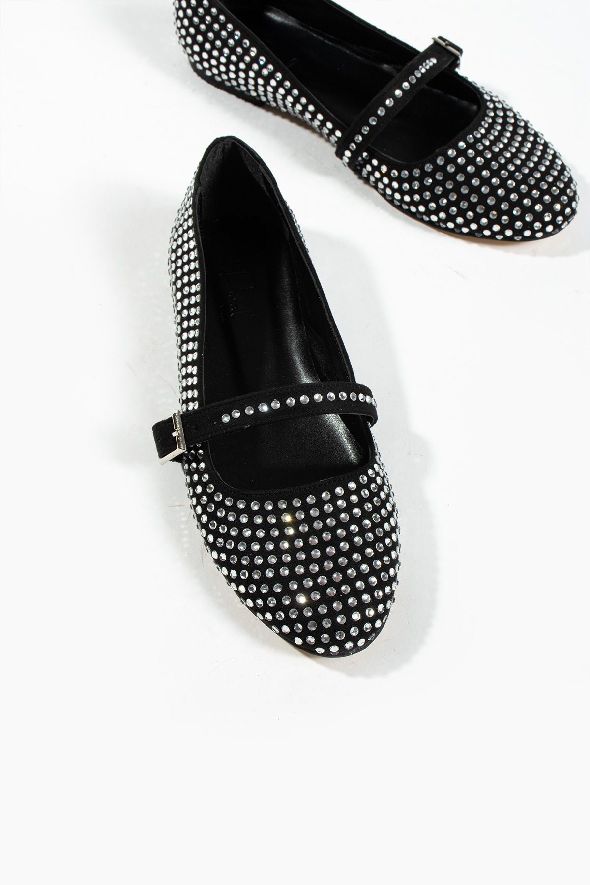 Kadın Baretli Taşlı Babet Ayakkabı Mary Jane Tevila Siyah