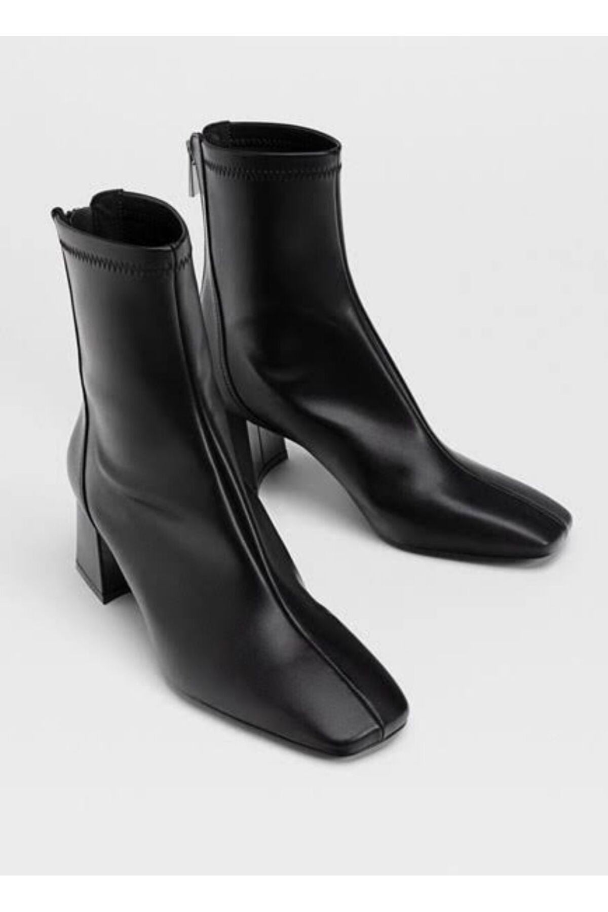 Kadın Siyah Streç Küt Kalıp Deri Topuklu Bot