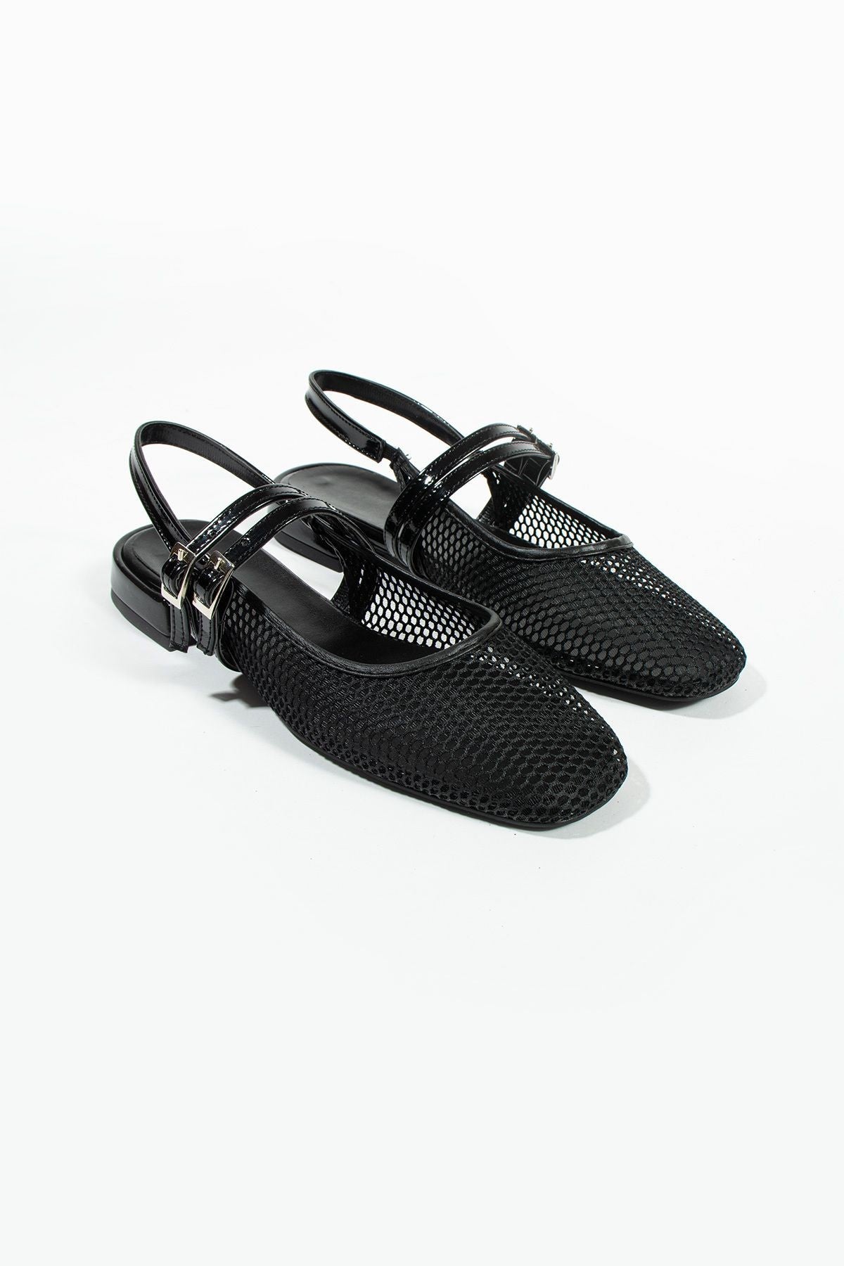 Cara Kadın Küt Burun Çift kemer Detay Kısa Topuklu - Babet